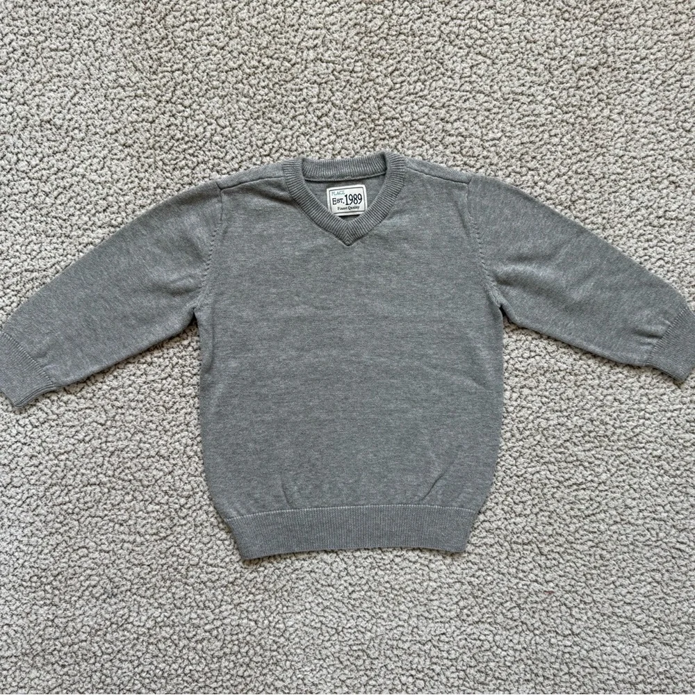 🧸 Adorable Outfit • Blue & Green Plaid Shirt with Blue Corduroys + Grey Sweater